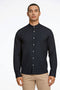 Front image of a model wearing Lindbergh oxford superflex l/s shirt in black, by brand Lindbergh
