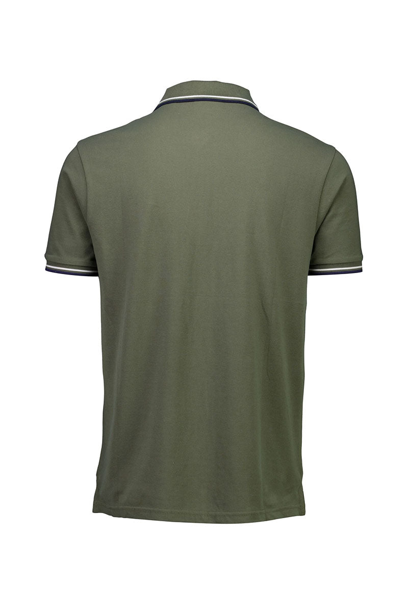 Back image of S/s contrast polo in khaki, by brand Lindbergh