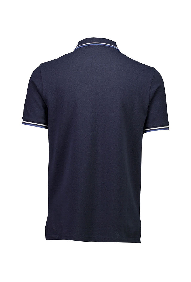 Back image of S/s contrast polo in navy, by brand Lindbergh