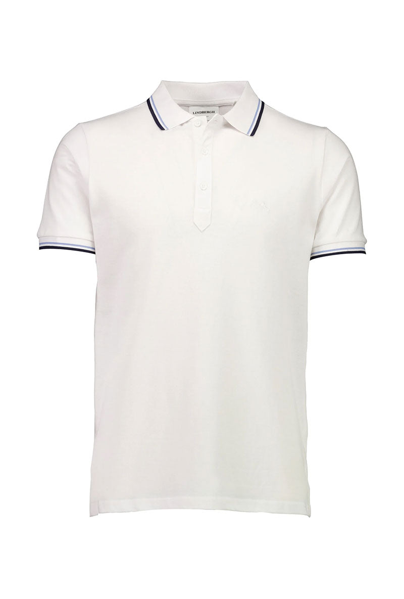 Front image of S/s contrast polo in white, by brand Lindbergh