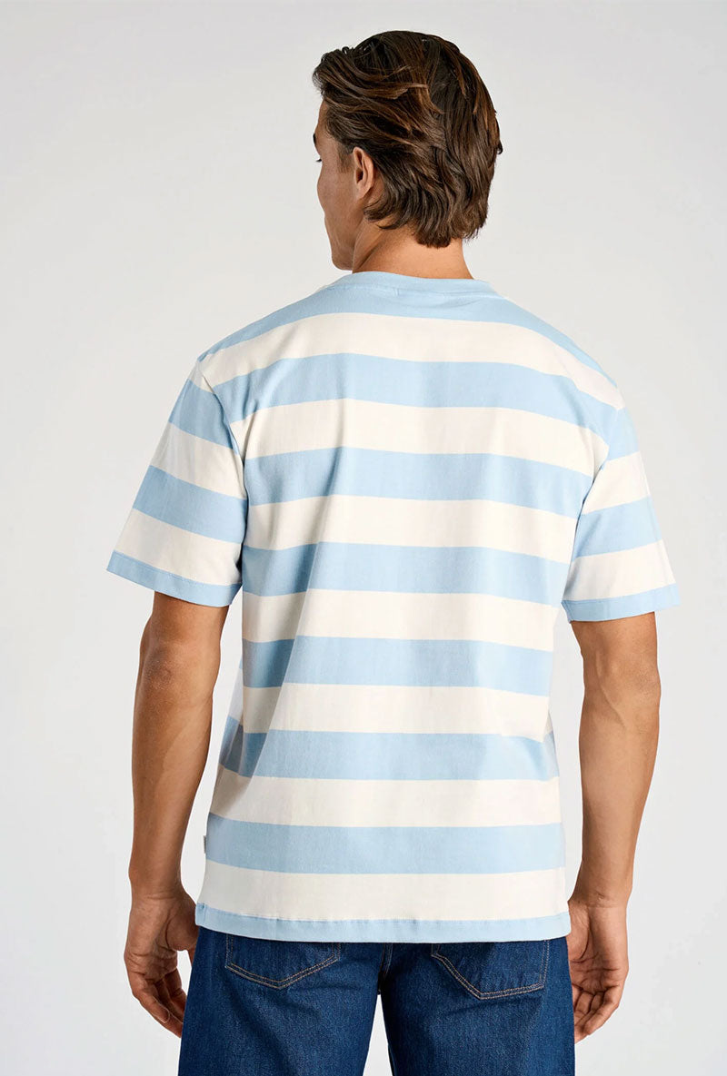 Back image of a model wearing Striped oversized t in aqua, by brand Lindbergh