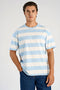 Front image of a model wearing Striped oversized t in aqua, by brand Lindbergh