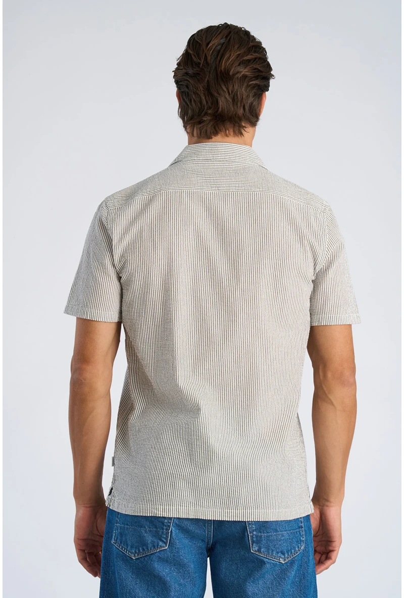 Back image of a model wearing Striped seersucker shirt in stripe, by brand Lindbergh
