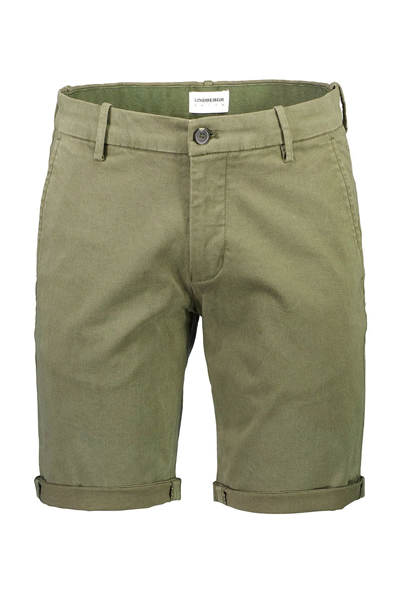 Front image of Superflex relaxed fit chino shorts in khaki, by brand Lindbergh