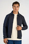 Front image of a model wearing Lindbergh sweat cardigan in navy, by brand Lindbergh