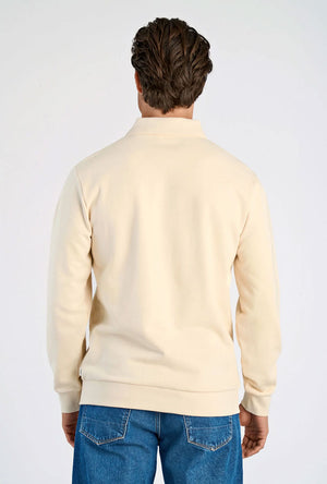 Back image of a model wearing the Lindbergh sweat cardigan in beige, by brand Lindbergh