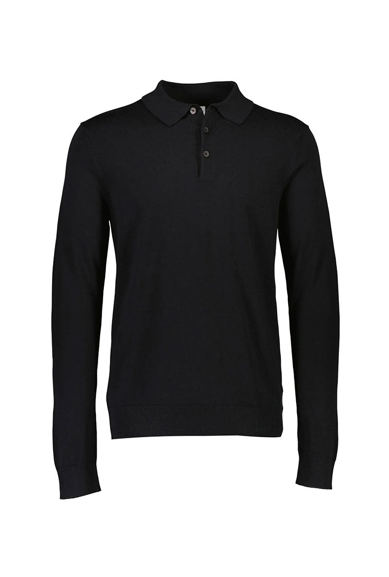 Front image of Ecovero ls polo in black, by brand Lindbergh