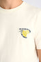 Front image of a model wearing the Embroidery ss tshirt in off white, by brand Lindbergh