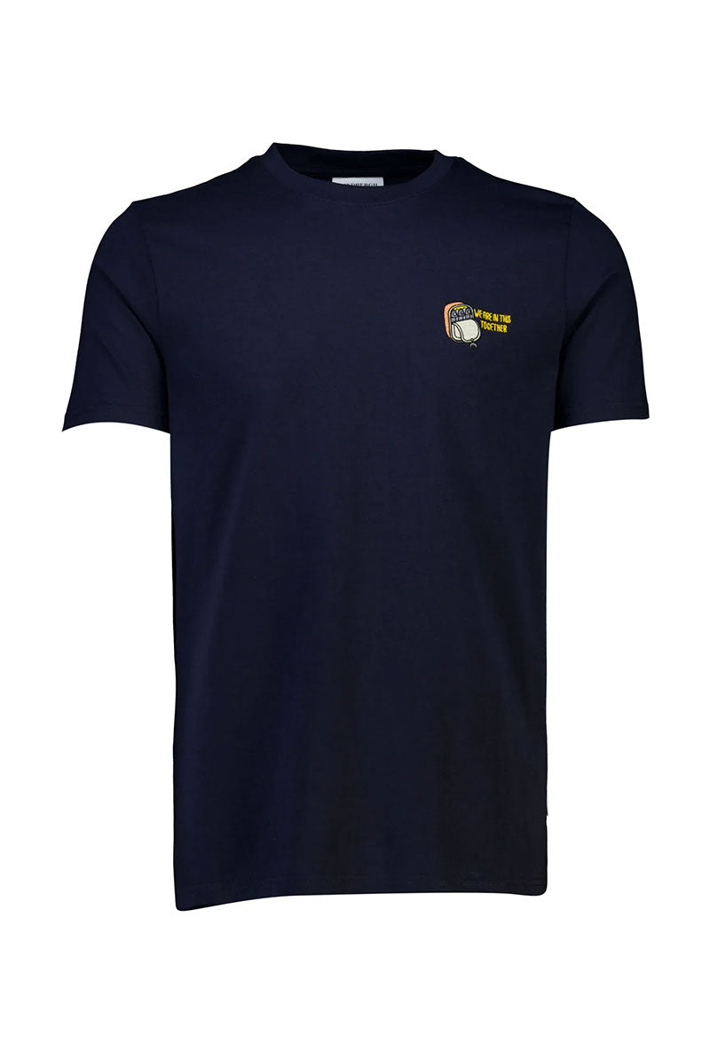 Front image of Embroidery ss tshirt in navy, by brand Lindbergh