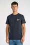 Front image of a model wearing Embroidery ss tshirt in navy, by brand Lindbergh
