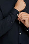 Front image of a model wearing the Oxford superflex ls shirt in black, by brand Lindbergh