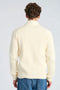 Back image of a model wearing the Rib shawl collar cardigan in cream, by brand Lindbergh