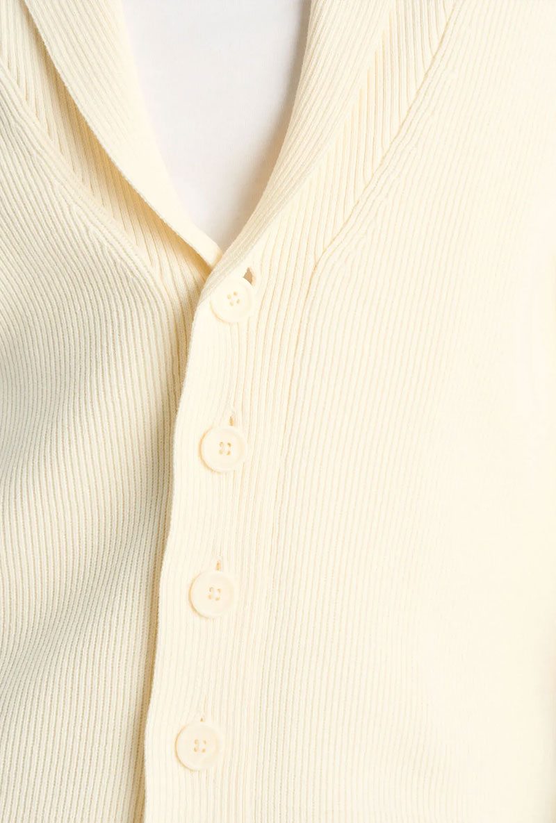 Detail image of Rib shawl collar cardigan in cream, by brand Lindbergh