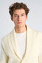 Front image of a model wearing Rib shawl collar cardigan in cream, by brand Lindbergh