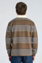 Back image of a model wearing the Rugby polo sweatshirt in brown, by brand Lindbergh