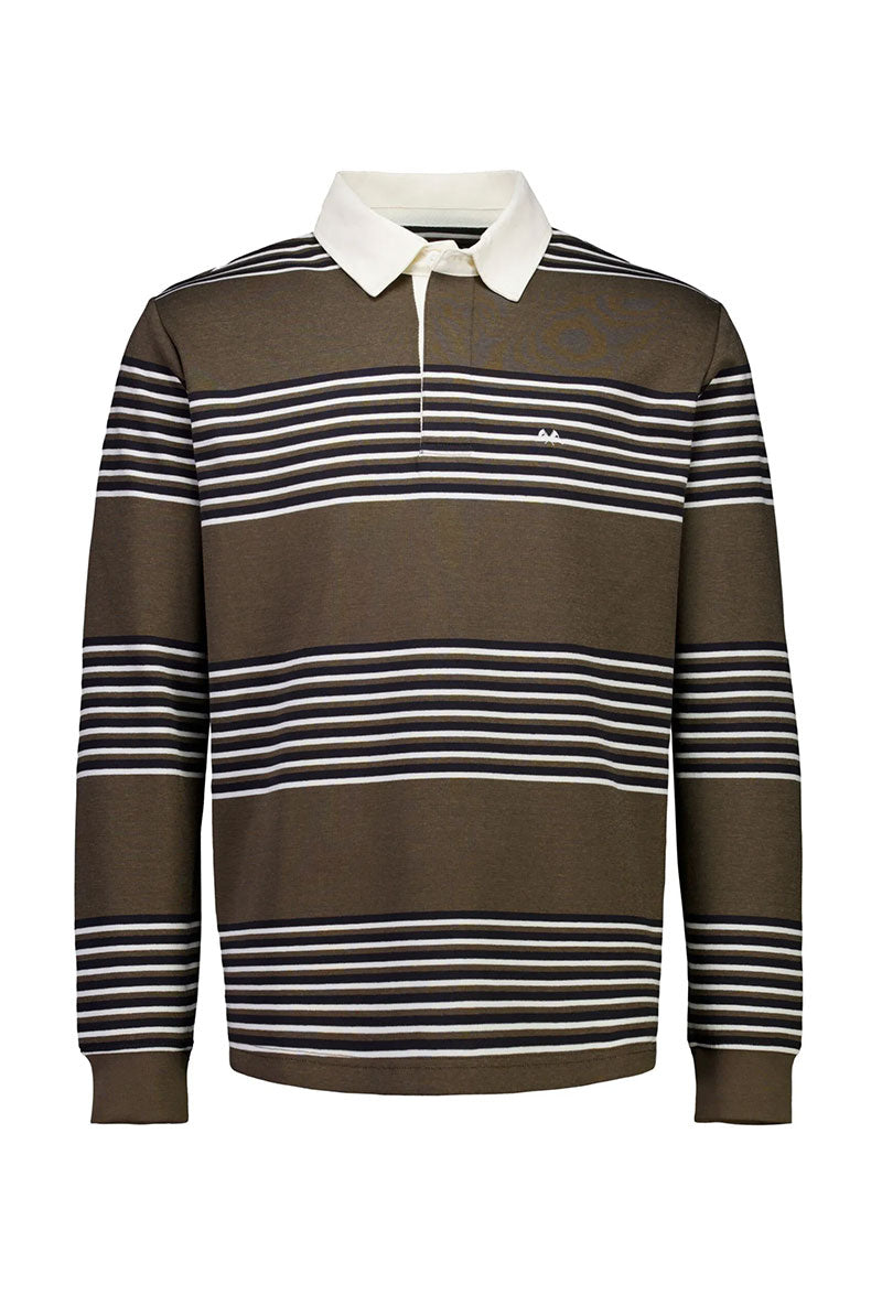 Front image of Rugby polo sweatshirt in brown, by brand Lindbergh