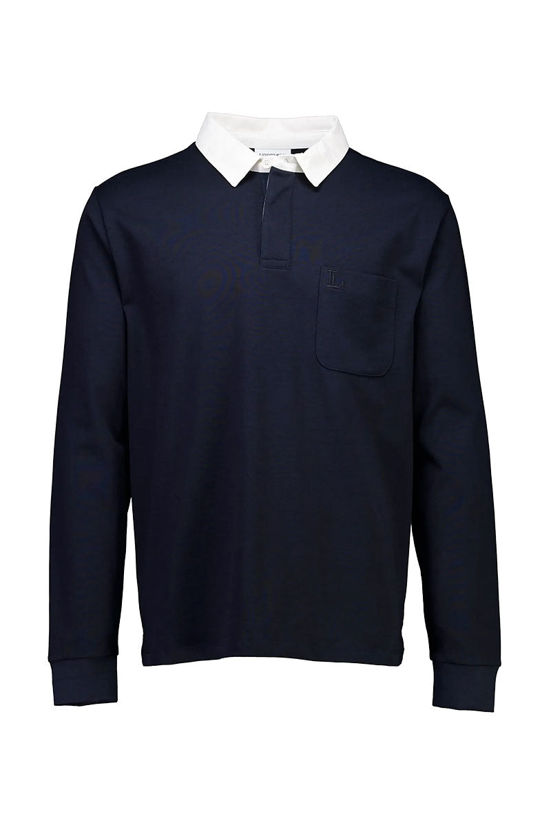 Front image of Rugby sweat polo in navy, by brand Lindbergh