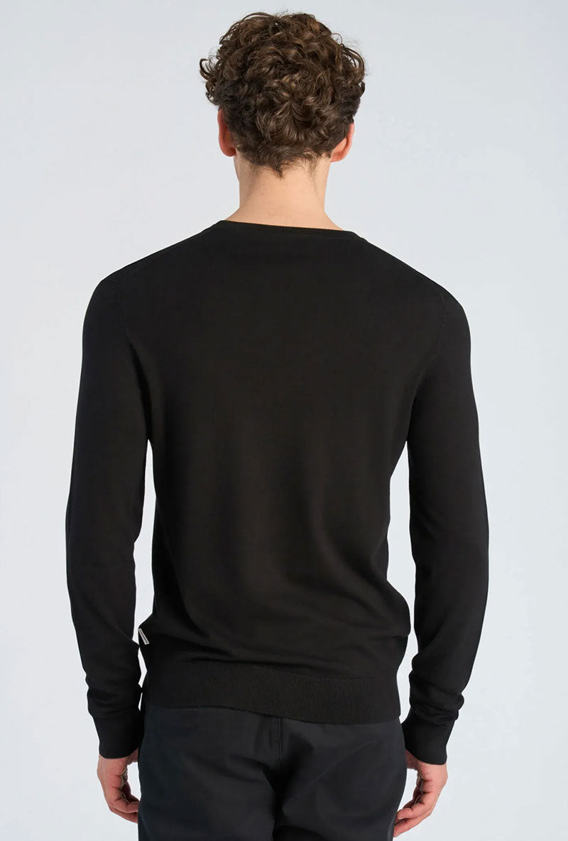 Back image of a model wearing Soft viscose blend oneck knit in black, by brand Lindbergh