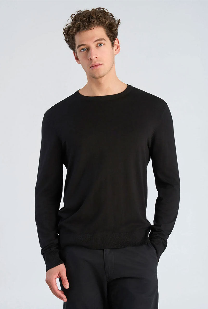 Front image of a model wearing Soft viscose blend oneck knit in black, by brand Lindbergh