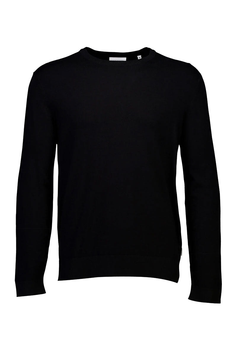 Front image of Soft viscose blend oneck knit in black, by brand Lindbergh