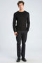 Front image of a model wearing the Soft viscose blend oneck knit in black, by brand Lindbergh