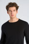 Front image of a model wearing the Soft viscose blend oneck knit in black, by brand Lindbergh