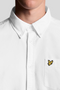 Front detail image of a model wearing the Lyle and scott plain oxford shirt in white, by brand Lyle and scott