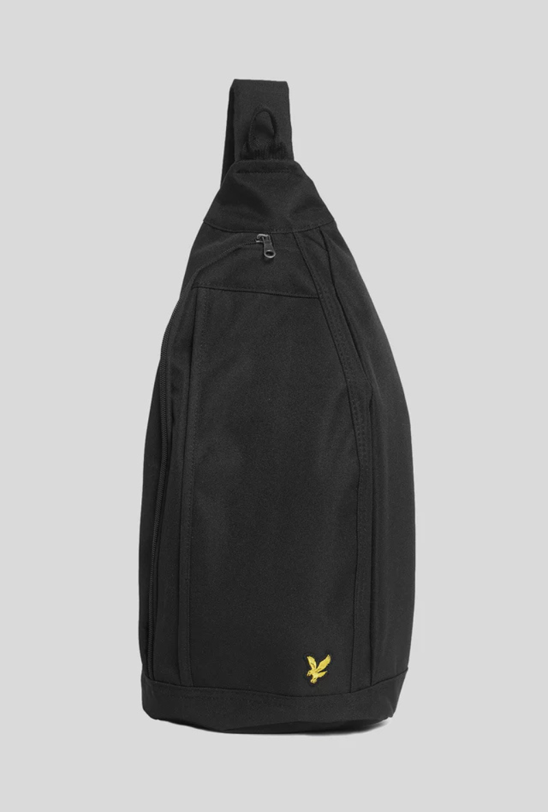 Front image of Lyle and scott sling bag in black, by brand Lyle and scott