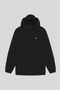 Front image of the Lyle and scott zip through hooded jacket in black, by brand Lyle and scott