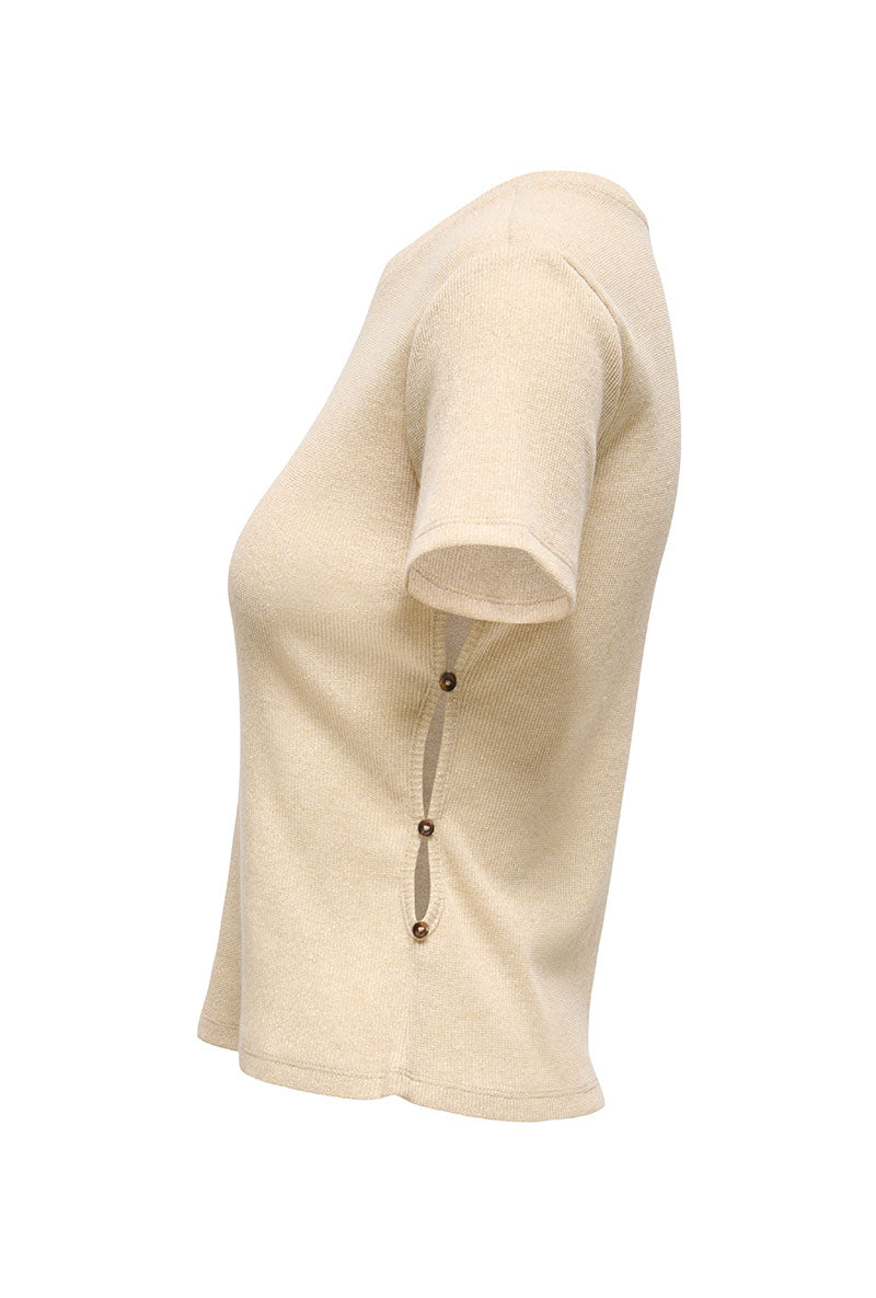 Side image of Carla glitter s/s top in gold, by brand Only