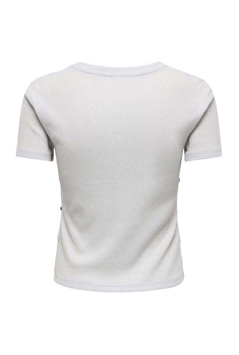Back image of Carla glitter s/s top in silver, by brand Only