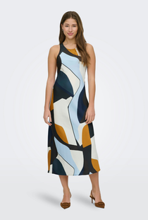 Front image of the Chigo sleeveless slip midi dress in multi, by brand Only