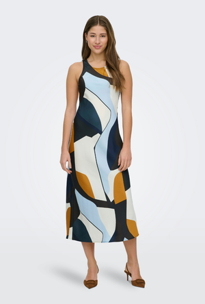 Front image of the Chigo sleeveless slip midi dress in multi, by brand Only