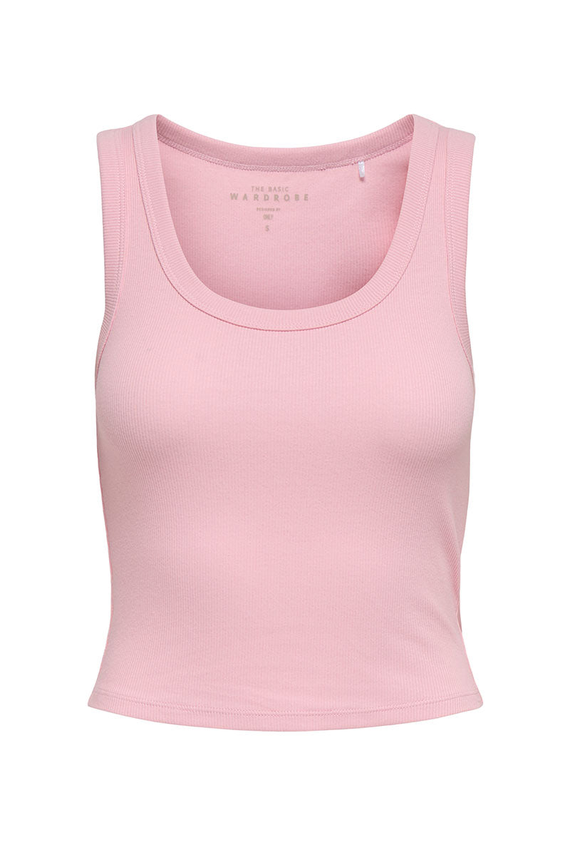 Front image of Only easy s/l tank top in pink, by brand Only