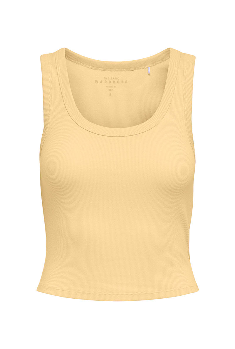 Front image of Only easy s/l tank top in yellow, by brand Only