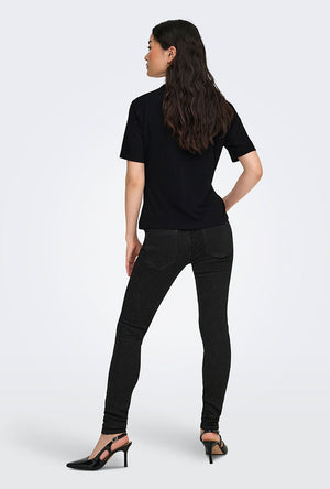 Back image of a model wearing the Only elena s/s detail top in black, by brand Only