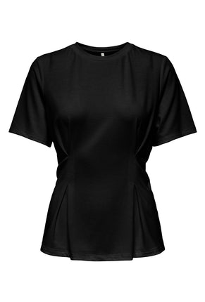 Front image of Elena s/s pleated top in black, by brand Only