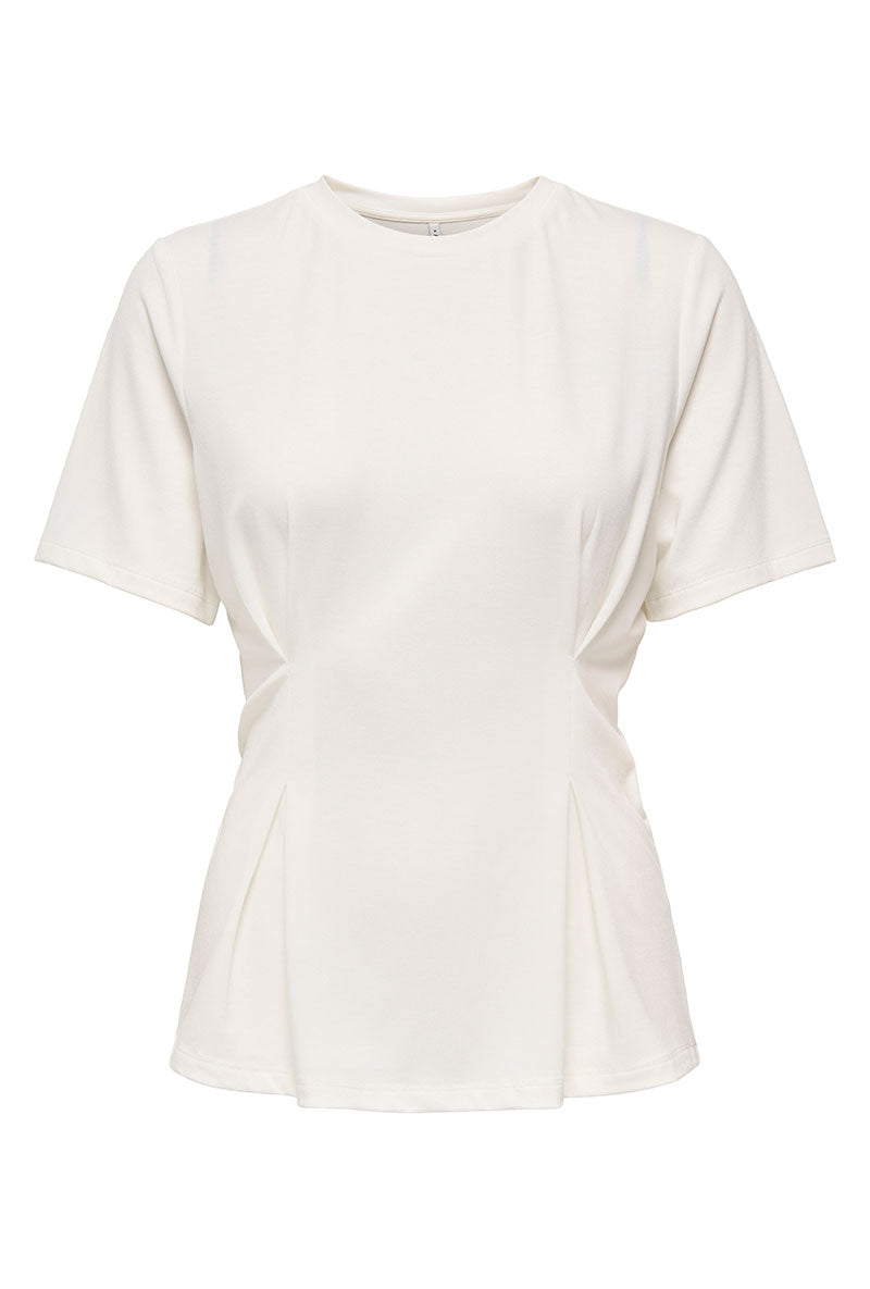 Front image of Elena s/s pleated top in white, by brand Only
