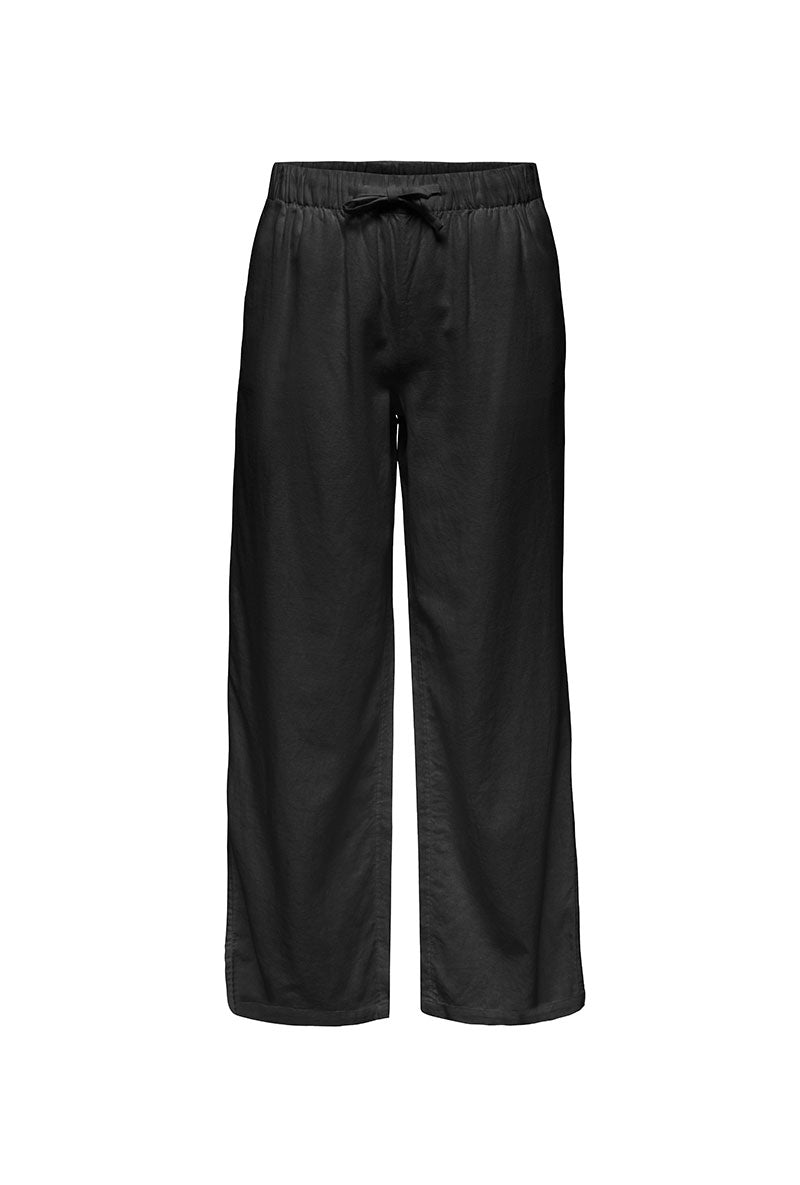 Front image of Goa mw linen pull up culotte pants in black, by brand Only