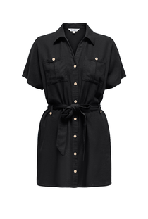 Front image of the Goa shortsleeve linen belt shirt dress in black, by brand Only