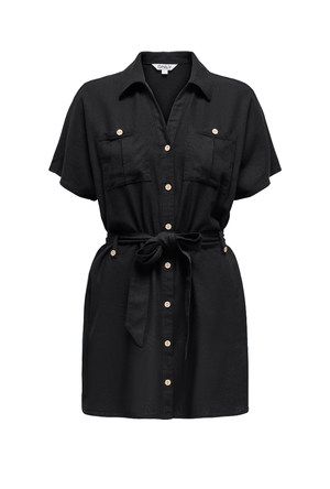 Front image of the Goa shortsleeve linen belt shirt dress in black, by brand Only
