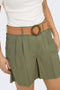Front image of a model wearing the Ibiza hw belt shorts in khaki, by brand Only