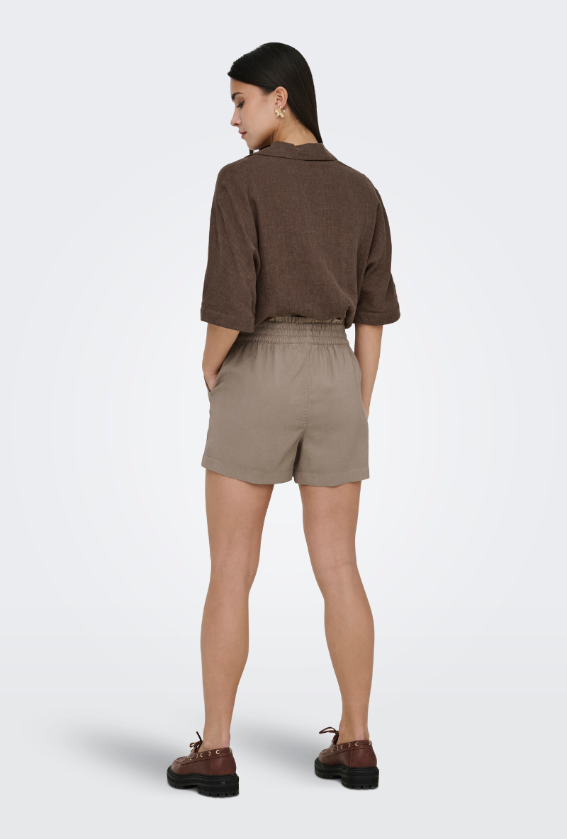 Back image of Laris life pull up shorts in light brown, by brand Only