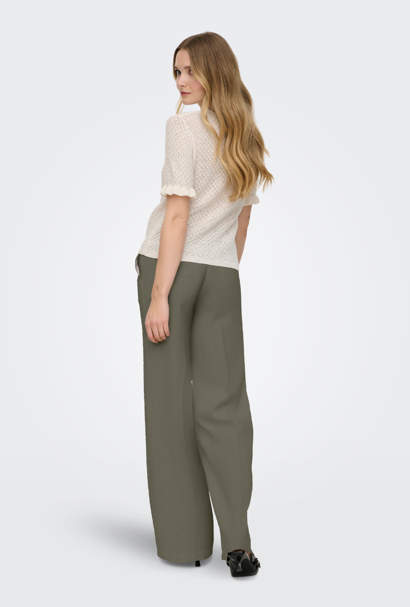 Back image of Laris life pullup tie pants in olive, by brand Only