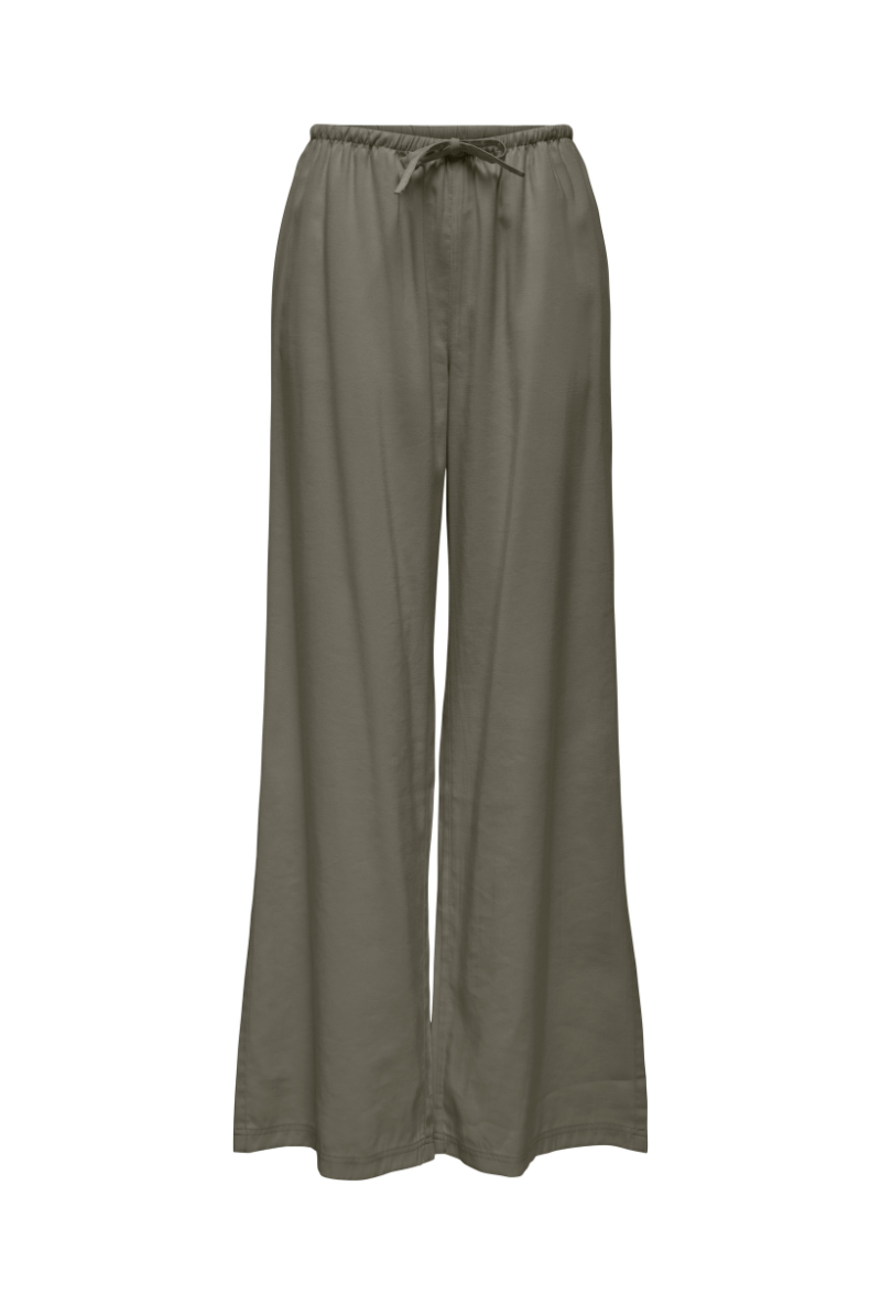 Front image of Laris life pullup tie pants in olive, by brand Only