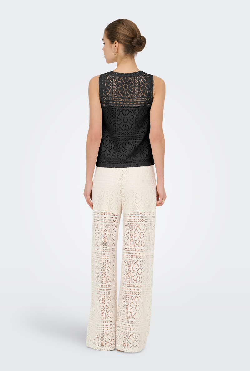 Back image of Lilian lace tank top in black, by brand Only
