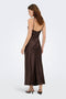 Back image of a model wearing the Losiris long strap dress in brown, by brand Only