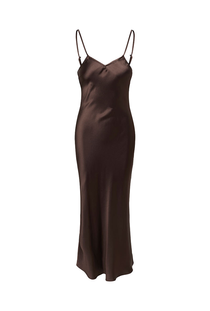 Front image of Losiris long strap dress in brown, by brand Only