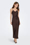 Front image of a model wearing the Losiris long strap dress in brown, by brand Only