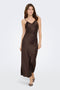 Front image of a model wearing Losiris long strap dress in brown, by brand Only